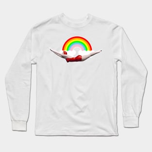 Swimmer in a red bathing suit in the middle of the rainbow of dreams Long Sleeve T-Shirt